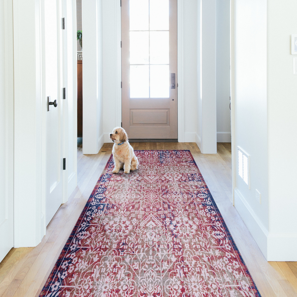 Tapis Classique Vintage Bordeaux Lavable Victoire, vue 6