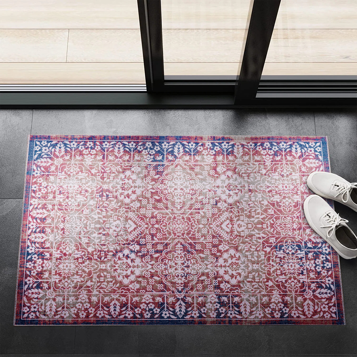 Tapis Classique Vintage Bordeaux Lavable Victoire, vue 5