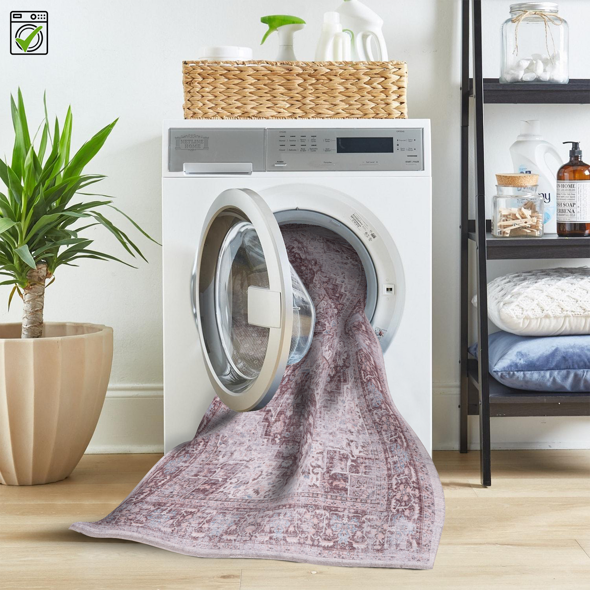 Tapis Vintage Bleu Marine Lavable Amélia, vue 3