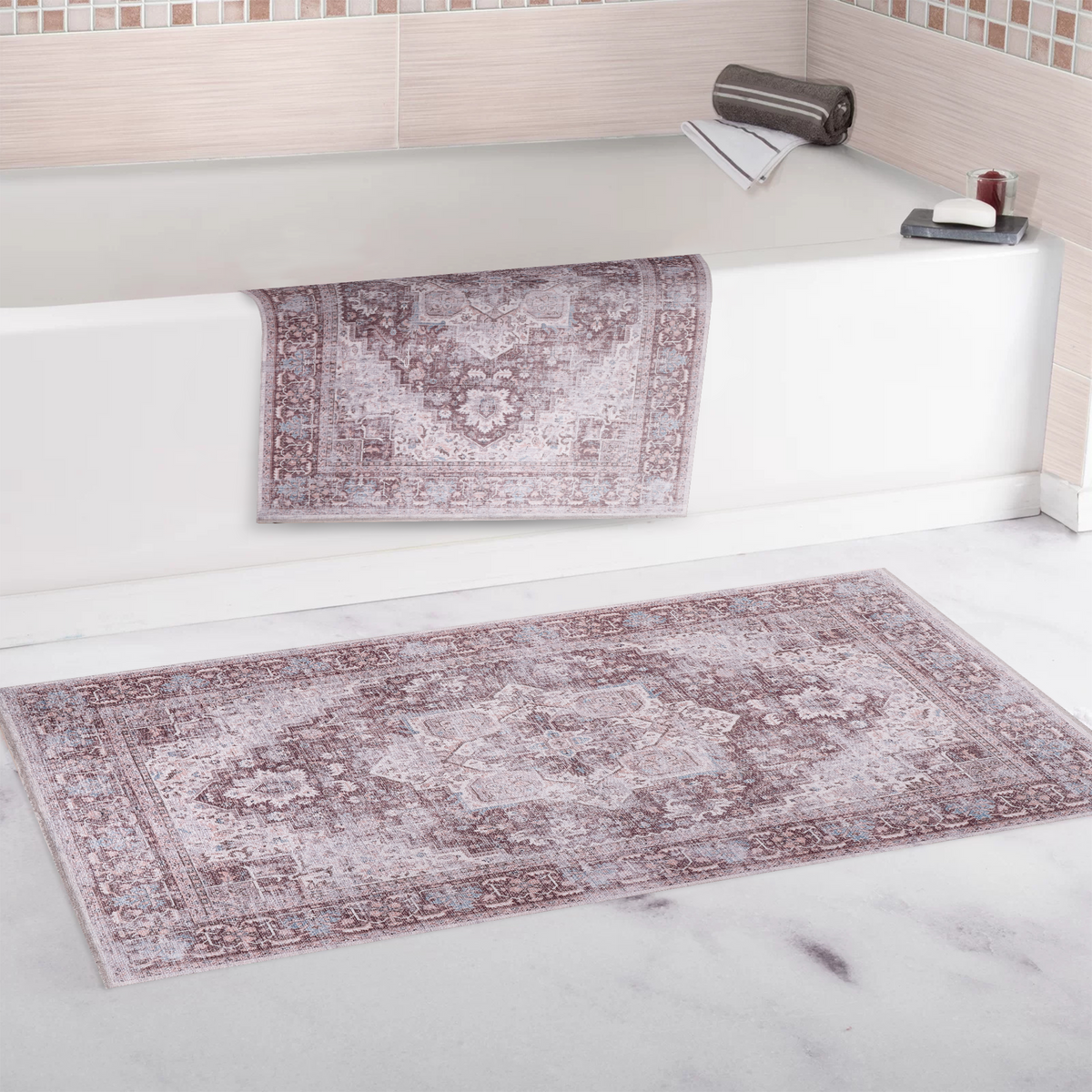 Tapis Vintage Bleu Marine Lavable Amélia, vue 4
