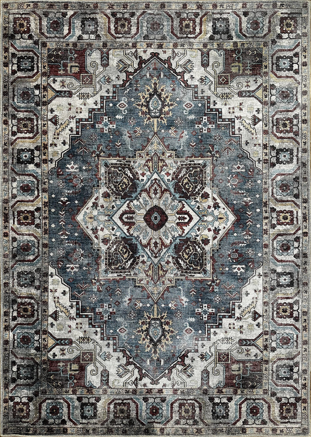 Tapis Ethnique Bleu Marine Lavable Garance, vue principale