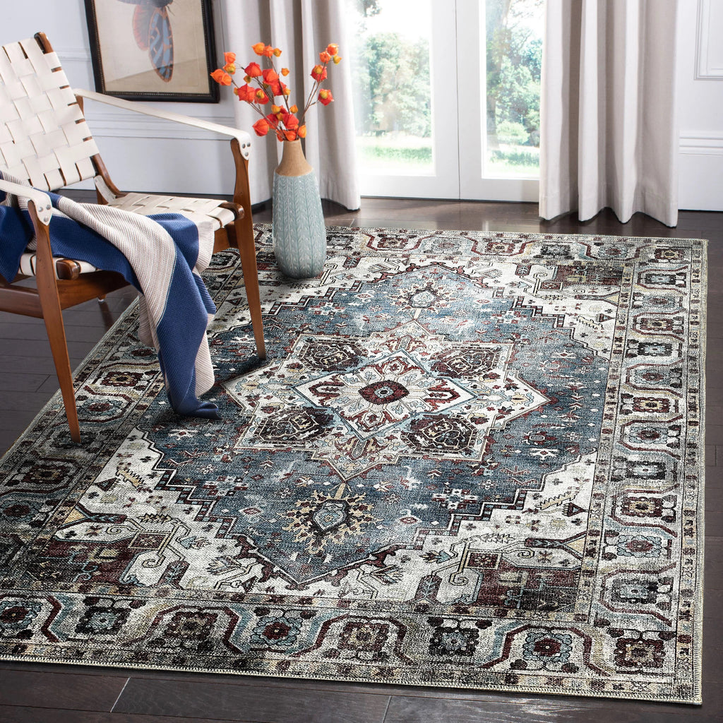 Tapis Ethnique Bleu Marine Lavable Garance, vue 3