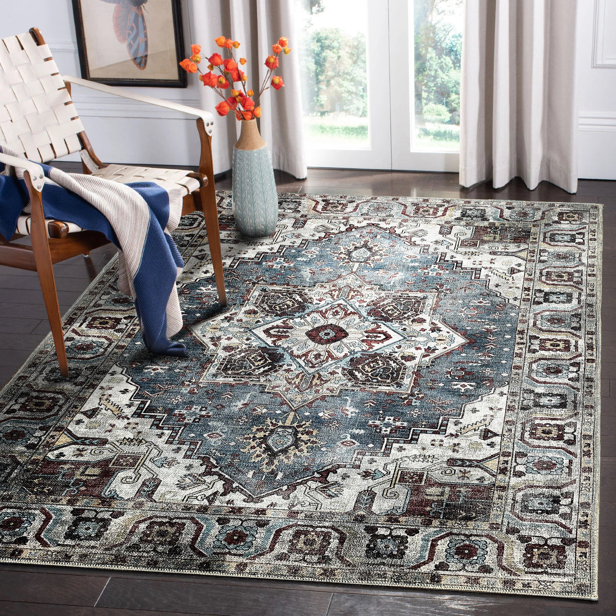 Tapis Ethnique Bleu Marine Lavable Garance, vue 3