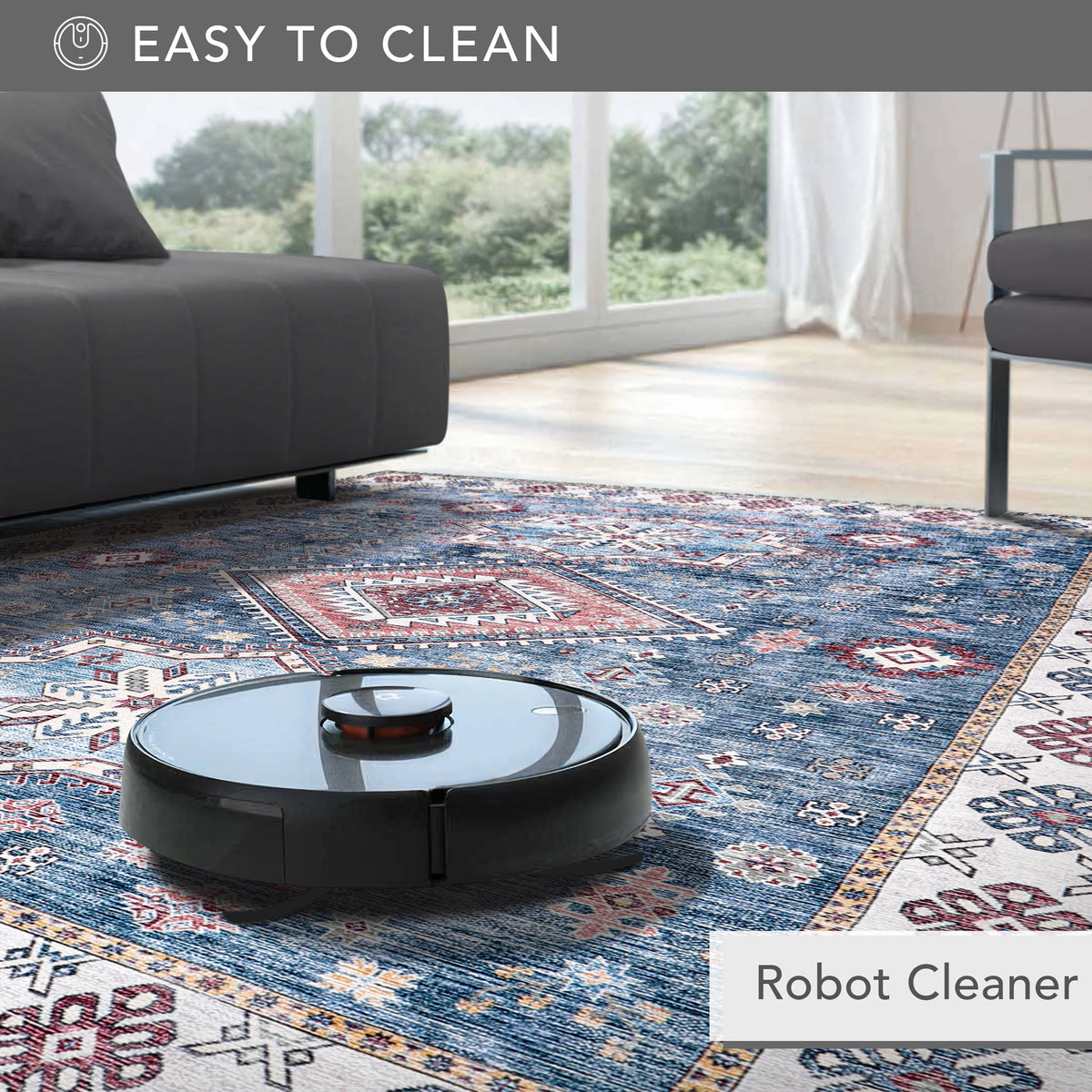 Tapis Ethnique Crème et Blanc Lavable Giulia, vue 4