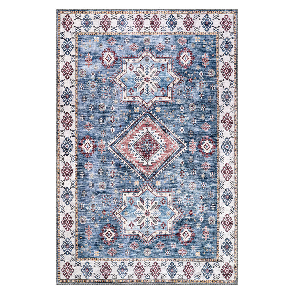 Détail du motif du tapis ethnique crème et blanc lavable Giulia
