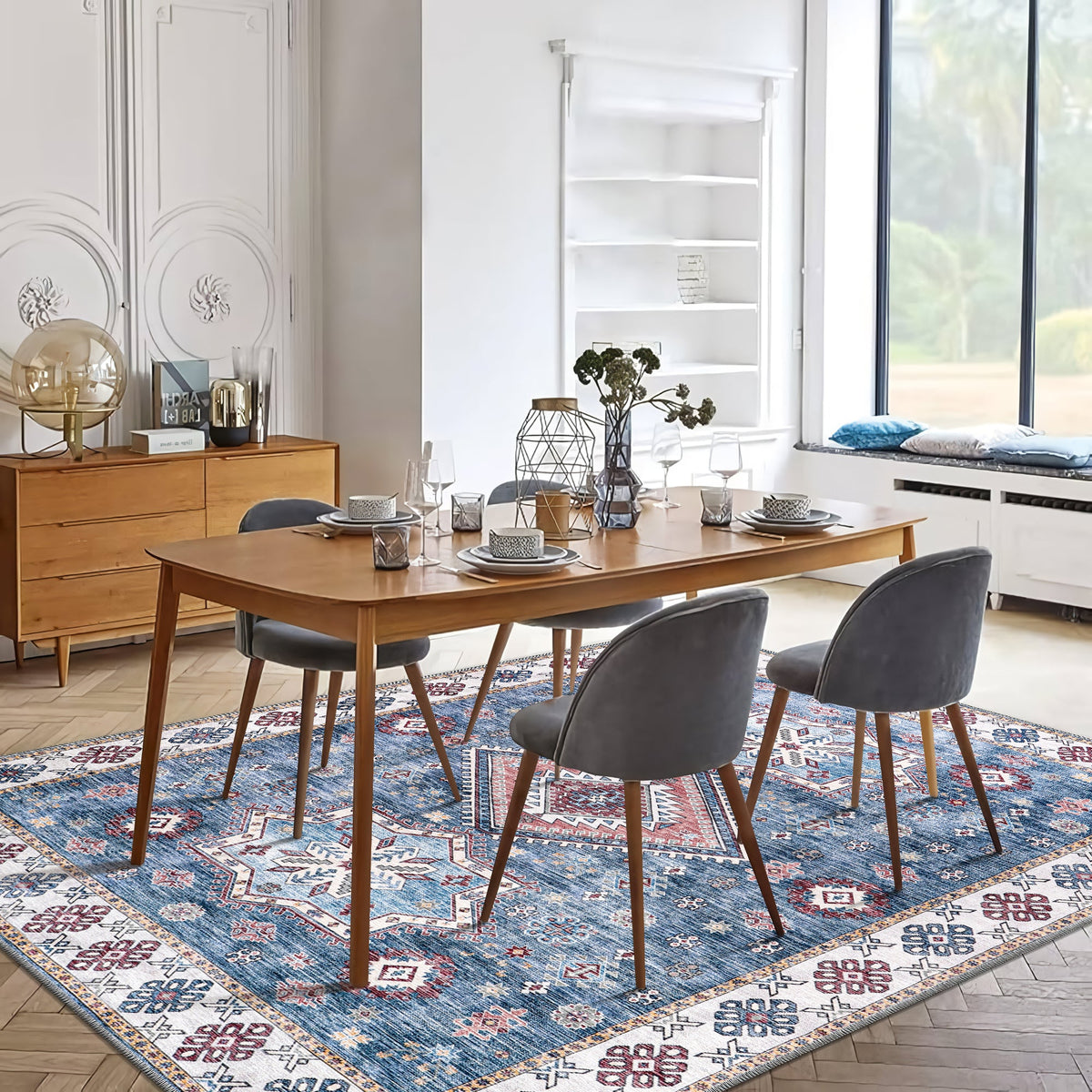 Tapis Ethnique Crème et Blanc Lavable Giulia, vue 6