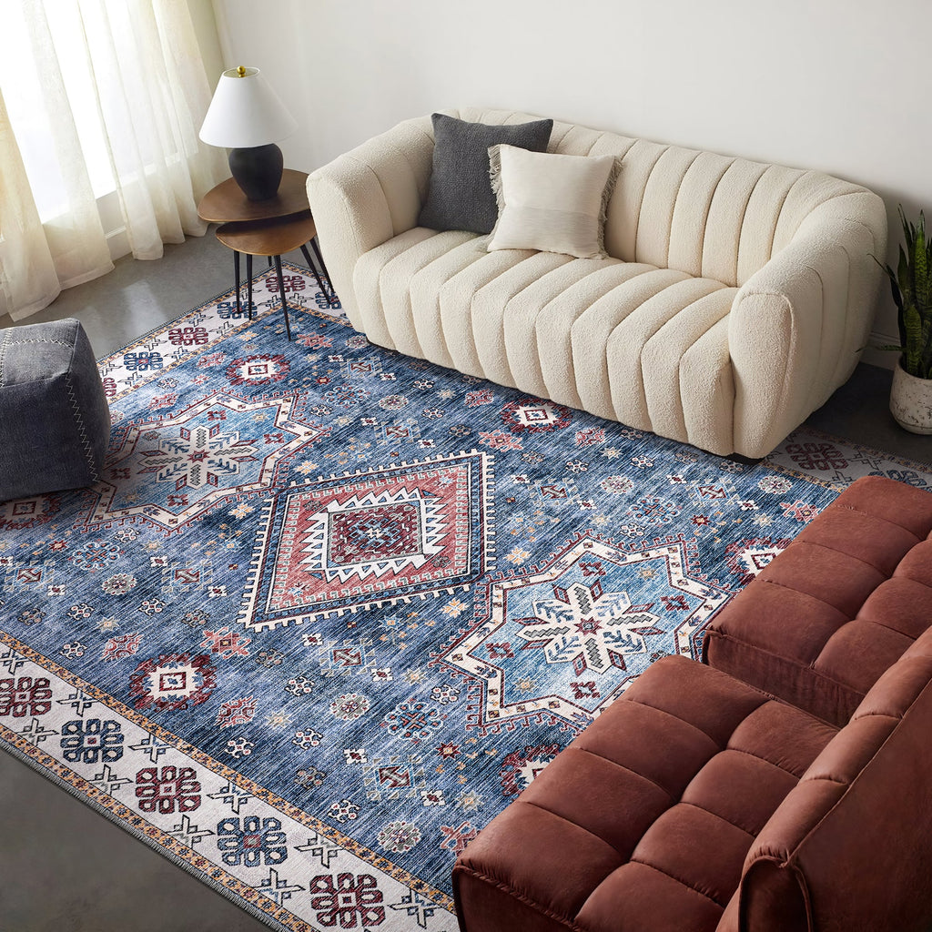 Tapis Ethnique Crème et Blanc Lavable Giulia, vue 5