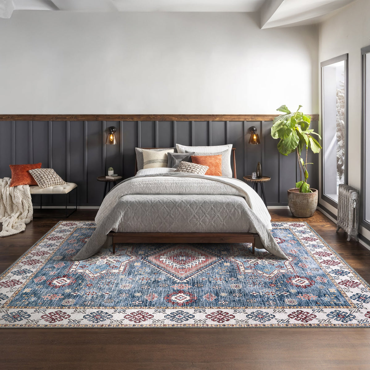 Tapis Ethnique Crème et Blanc Lavable Giulia, vue 8
