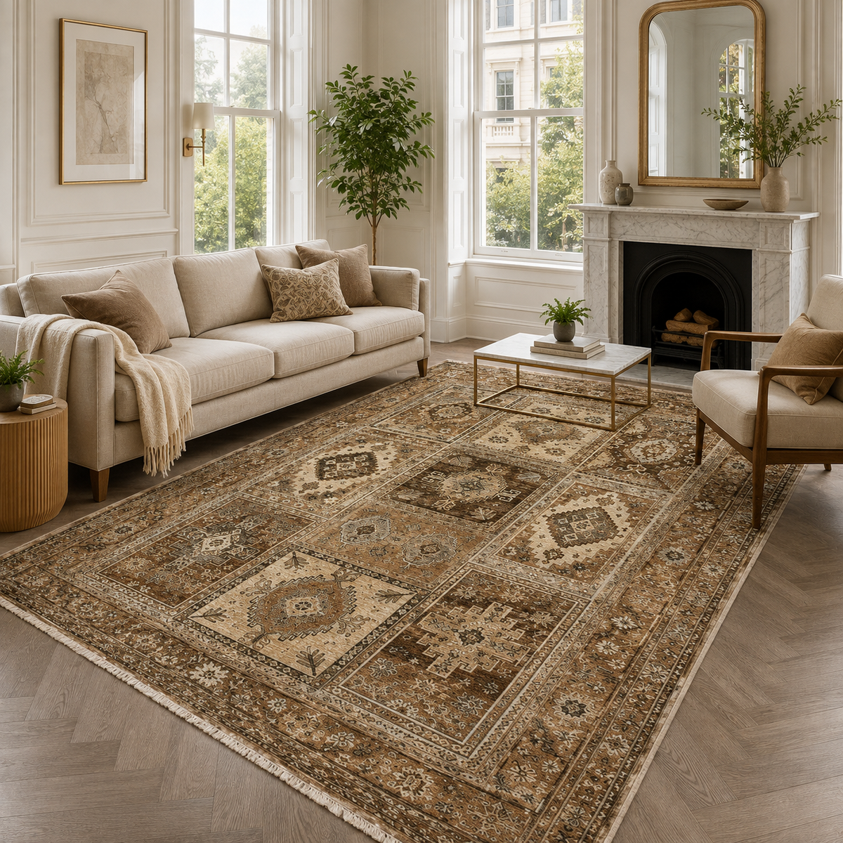 Tapis Ethnique Vintage Bleu Marine Lavable Thaïs, vue principale