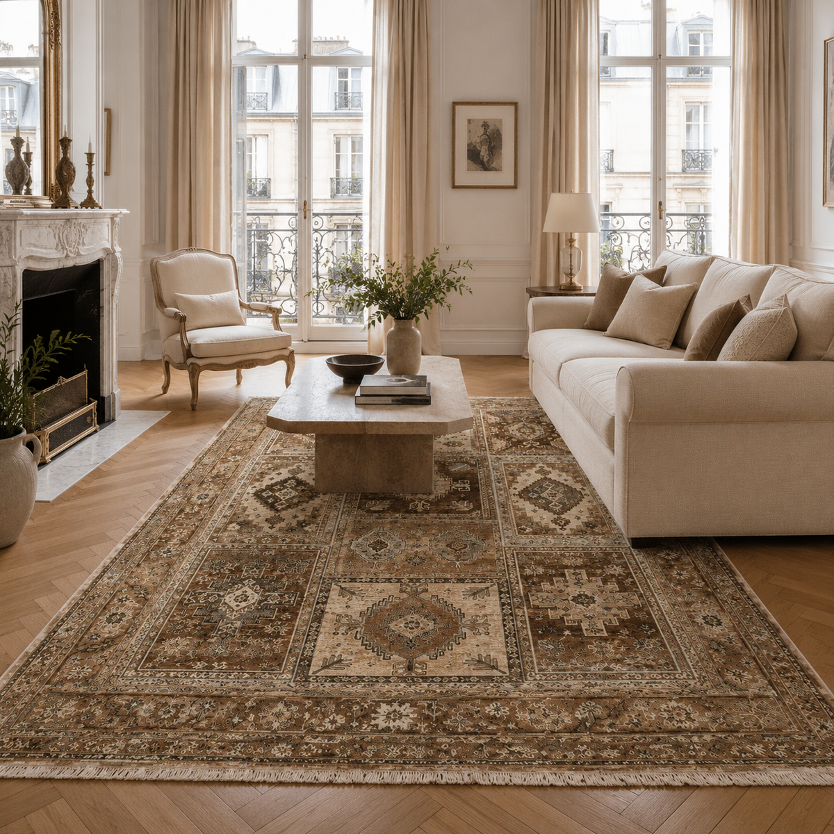 Tapis Ethnique Vintage Bleu Marine Lavable Thaïs, vue 3