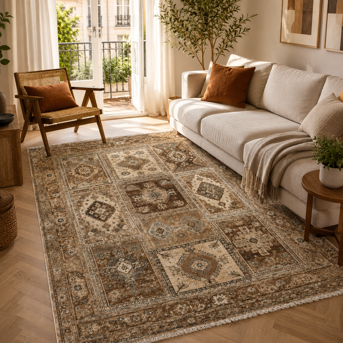 Tapis Ethnique Vintage Bleu Marine Lavable Thaïs, vue 6