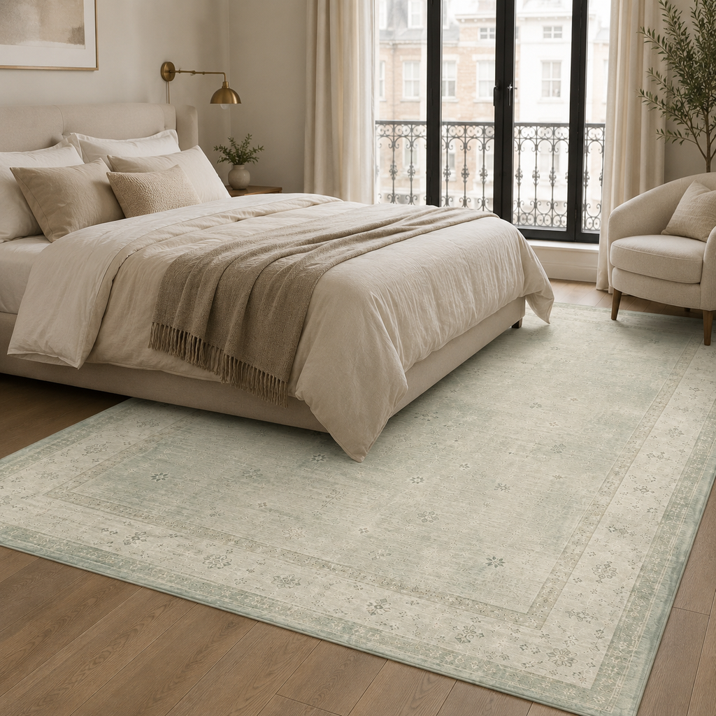 Tapis Abstrait Crème et Blanc Lavable Margot, vue 4