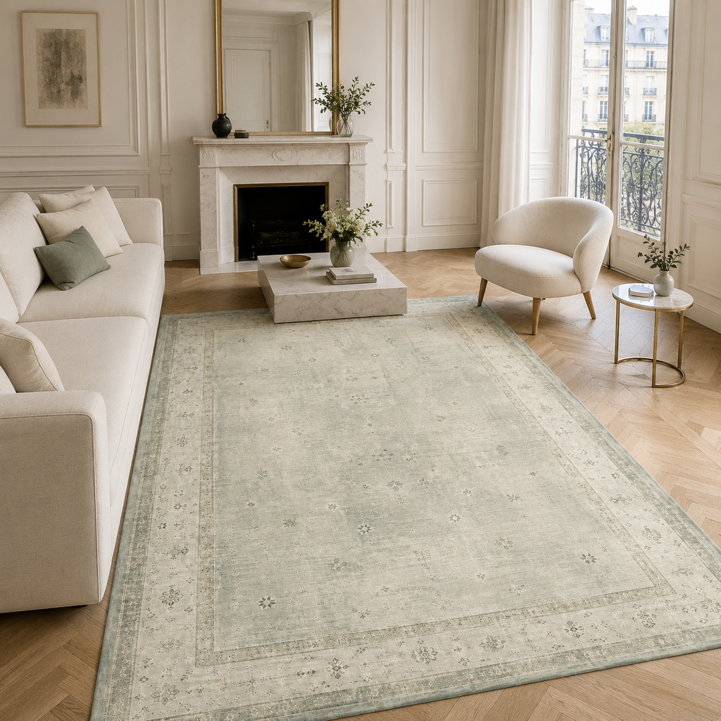 Tapis Abstrait Crème et Blanc Lavable Margot, vue 6