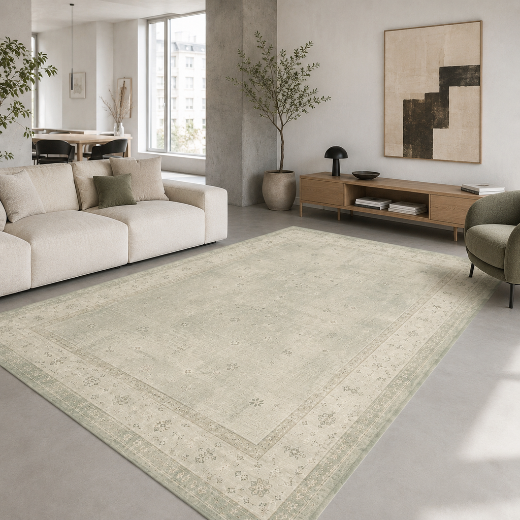 Tapis Abstrait Crème et Blanc Lavable Margot, vue 8