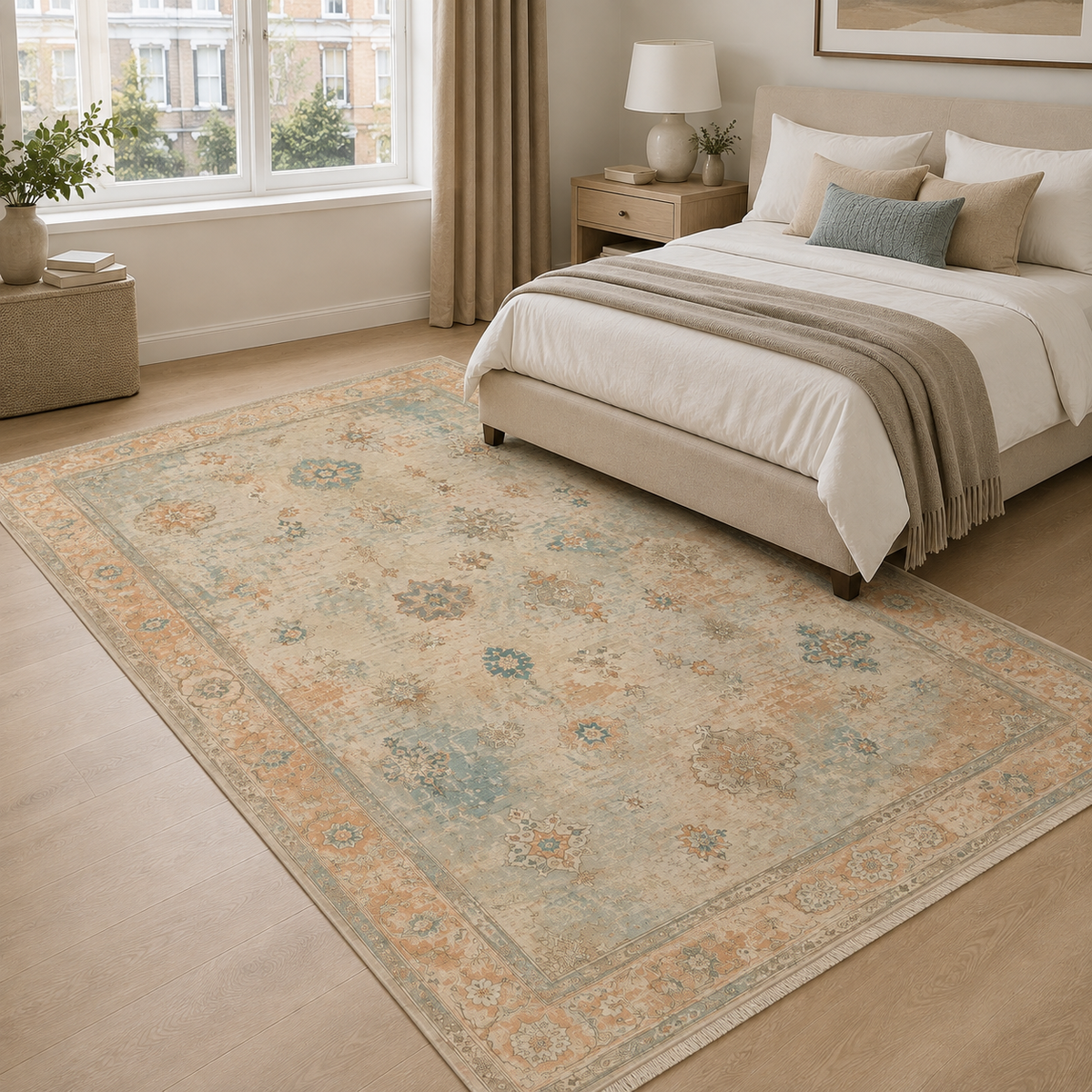 Tapis Classique Vintage Crème et Blanc Lavable Héloïse, vue 3
