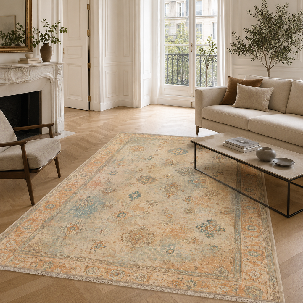 Tapis Classique Vintage Crème et Blanc Lavable Héloïse, vue 5