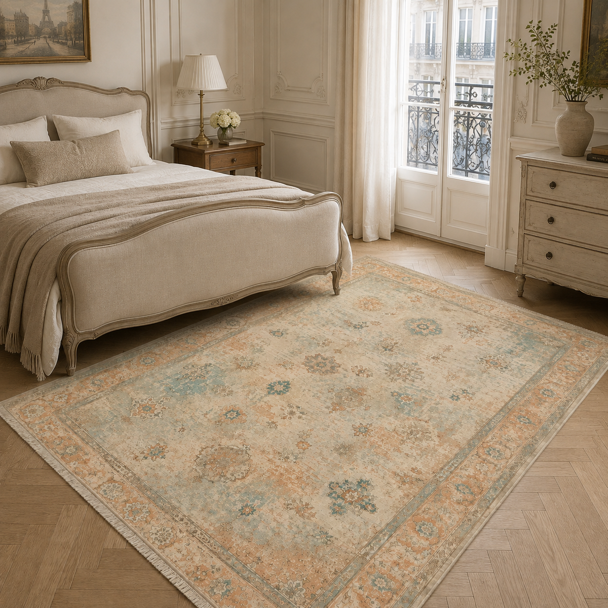 Tapis Classique Vintage Crème et Blanc Lavable Héloïse, vue 6