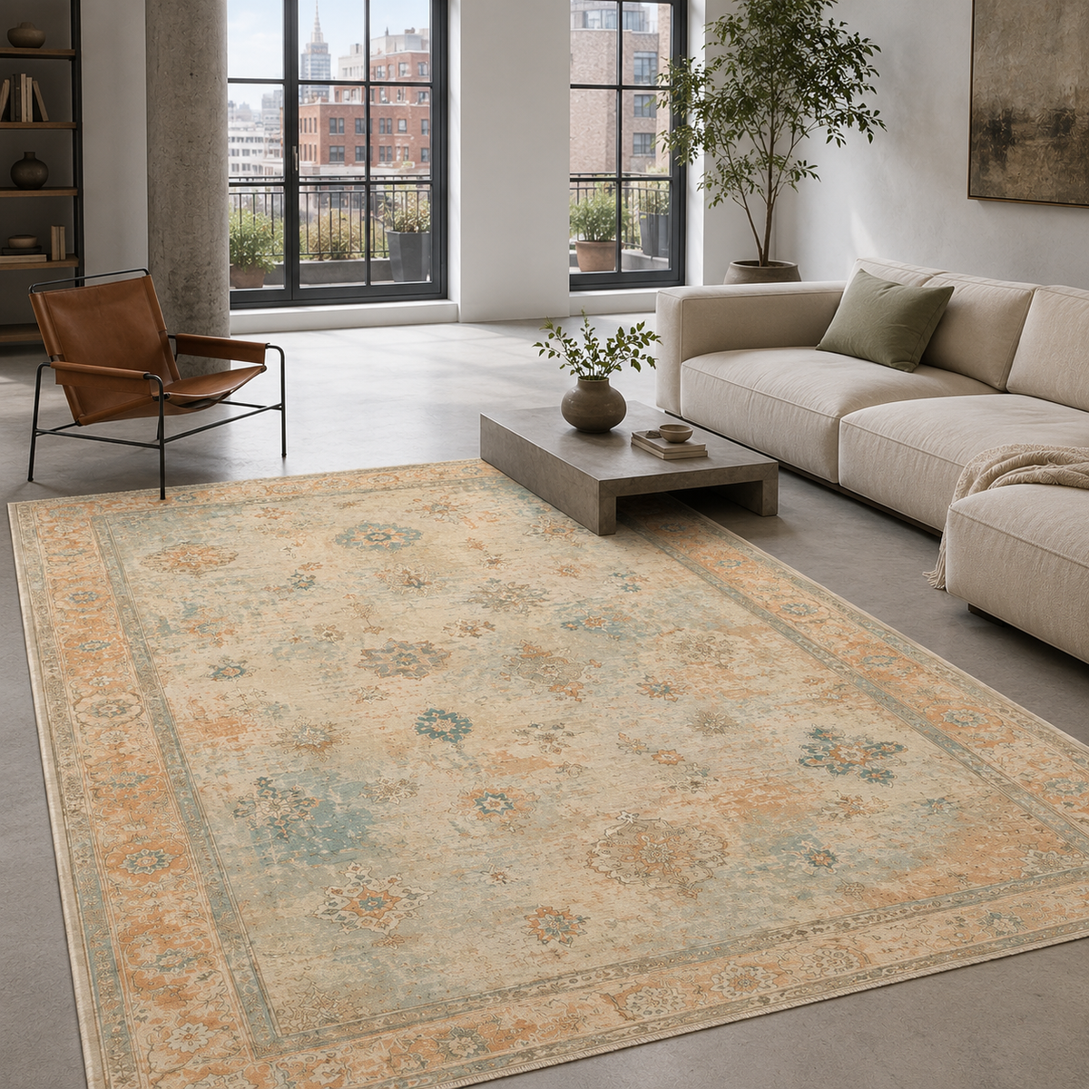 Tapis Classique Vintage Crème et Blanc Lavable Héloïse, vue 7