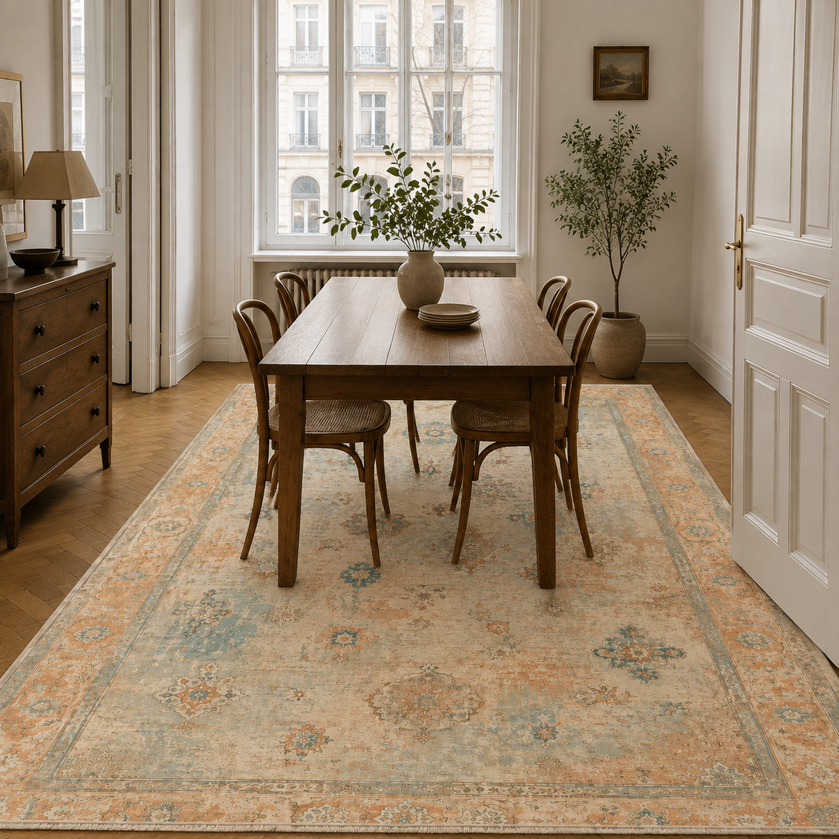Tapis Classique Vintage Crème et Blanc Lavable Héloïse, vue 8