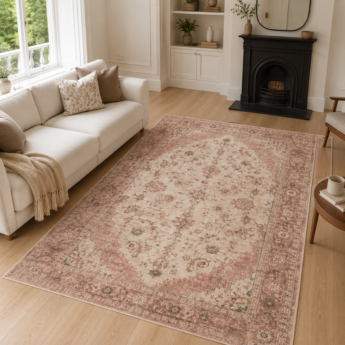 Tapis Classique Vintage Crème et Blanc Lavable Anya, vue principale