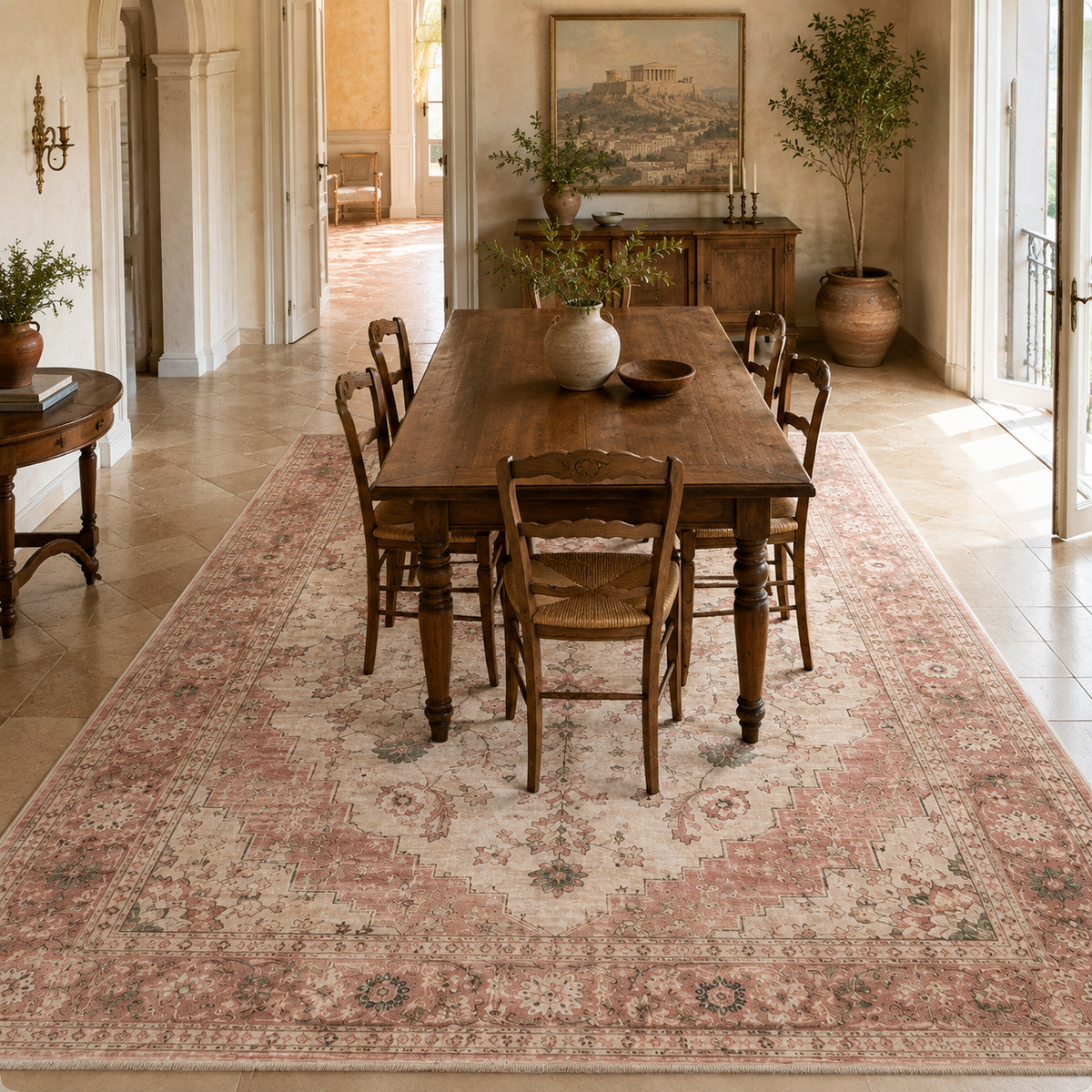 Tapis Classique Vintage Crème et Blanc Lavable Anya, vue 8