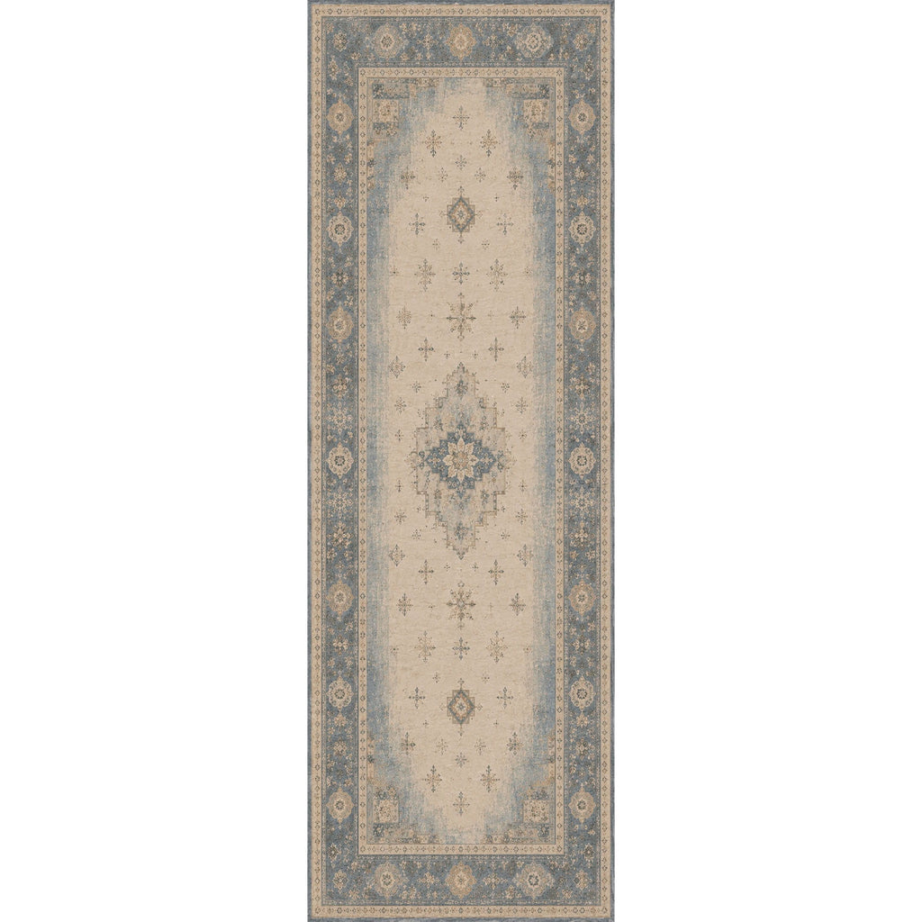 Détail du motif du tapis classique crème et blanc lavable Thaïs