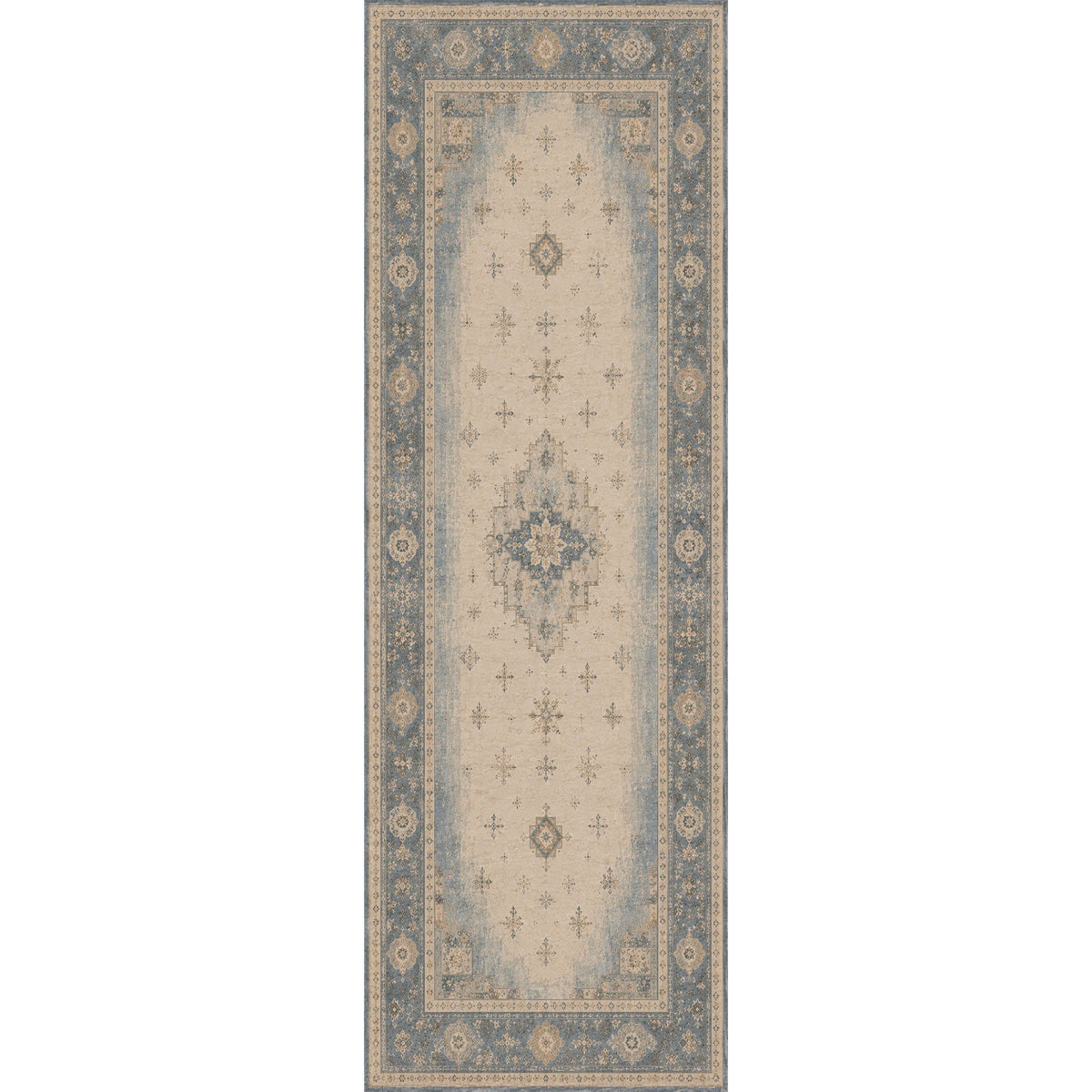 Détail du motif du tapis classique crème et blanc lavable Thaïs