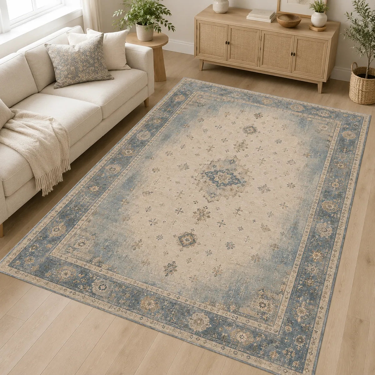 Tapis Classique Crème et Blanc Lavable Thaïs, vue 4