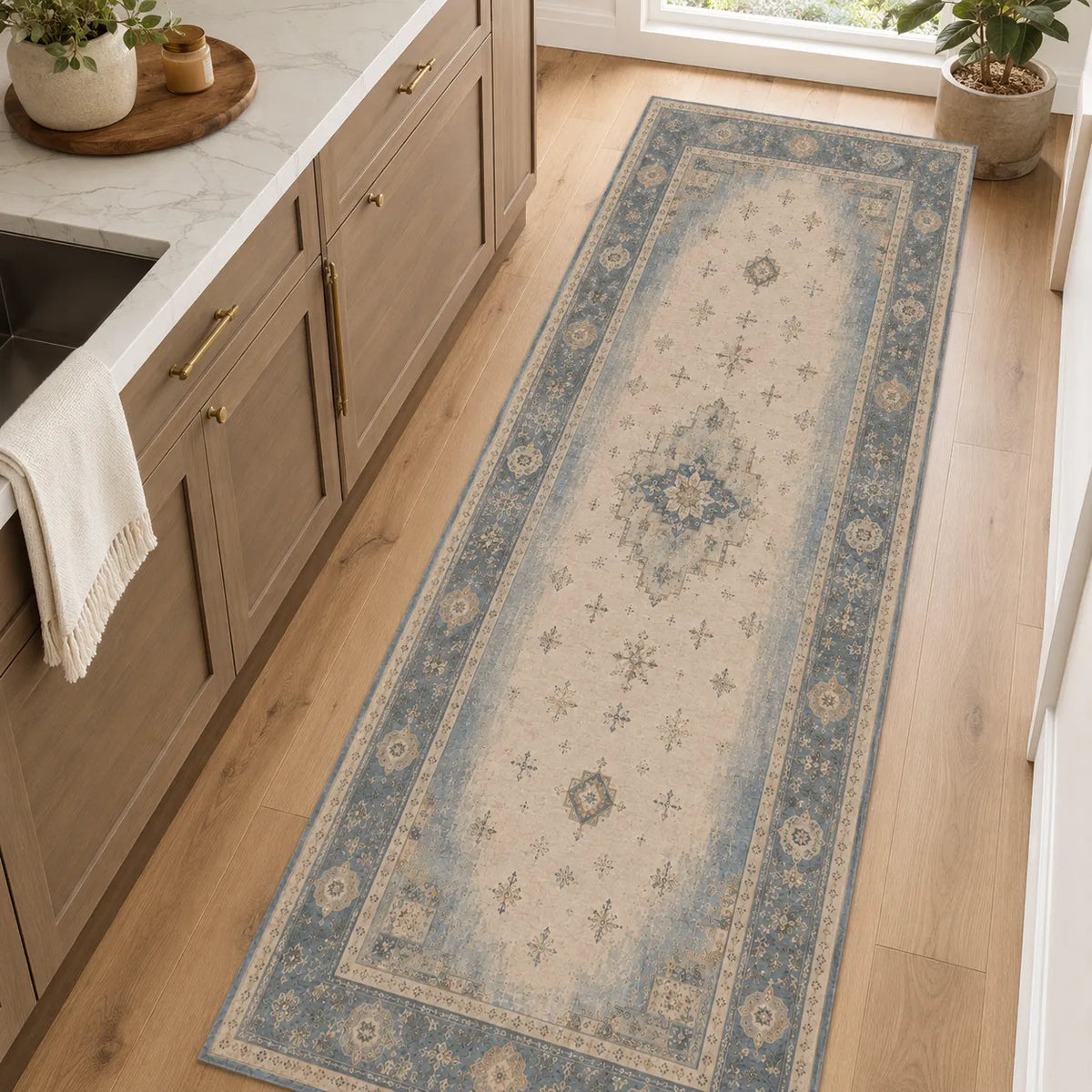 Tapis Classique Crème et Blanc Lavable Thaïs, vue 5