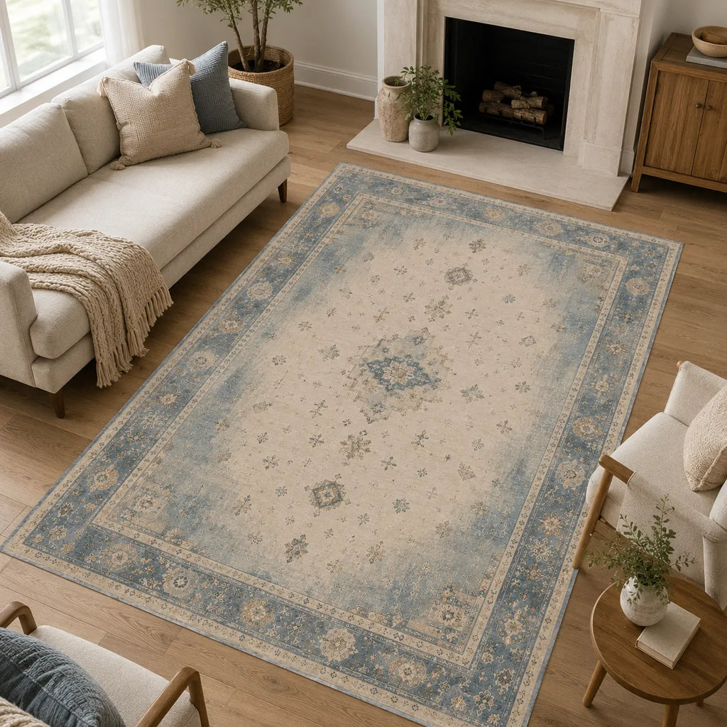 Tapis Classique Crème et Blanc Lavable Thaïs, vue 6