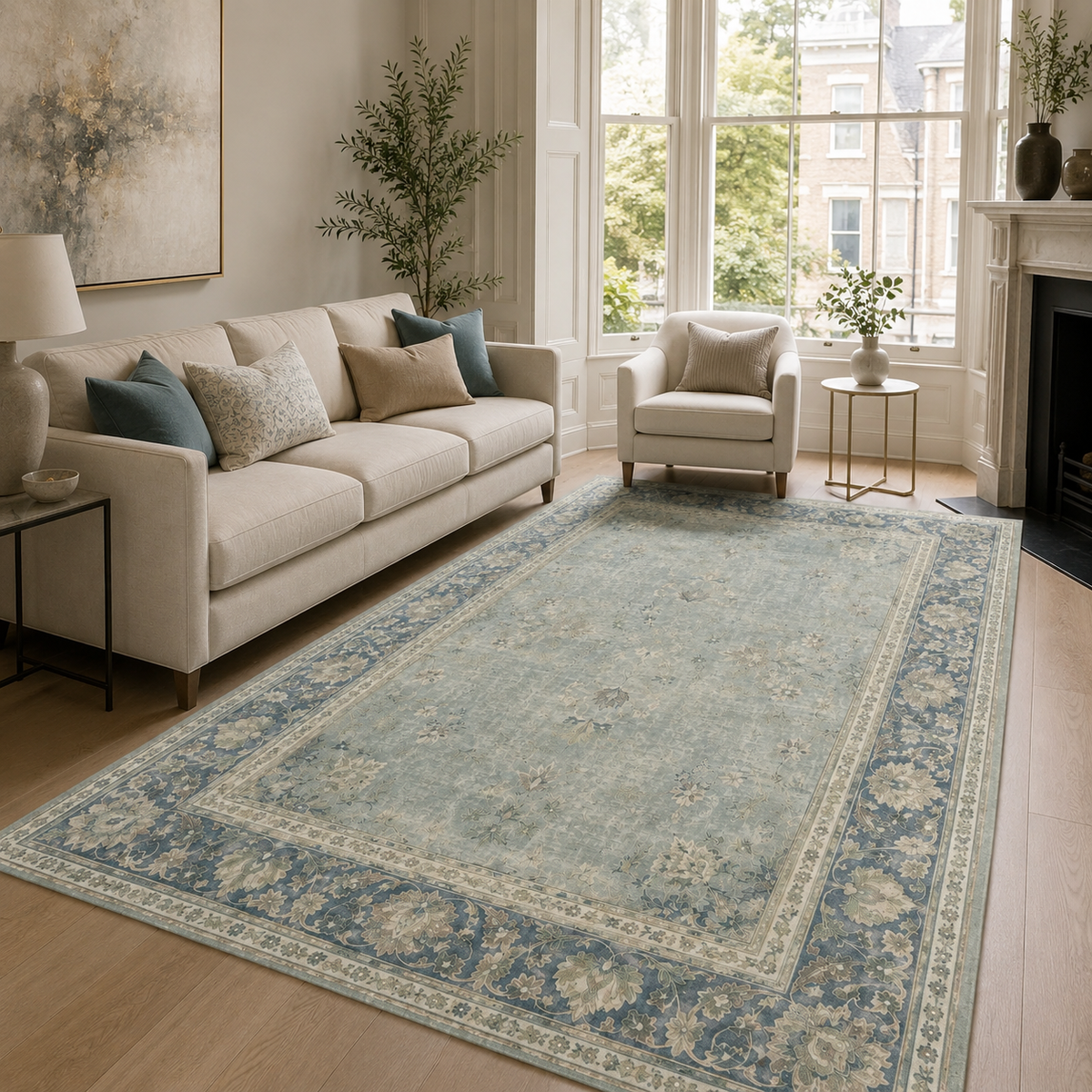 Tapis Ethnique Vintage Bleu Marine Lavable Enora, vue 9