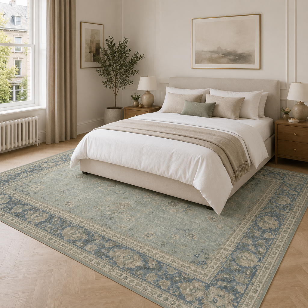 Tapis Ethnique Vintage Bleu Marine Lavable Enora, vue 3