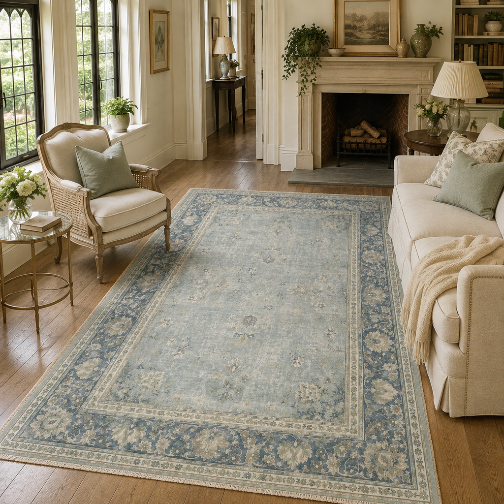 Tapis Ethnique Vintage Bleu Marine Lavable Enora, vue 4