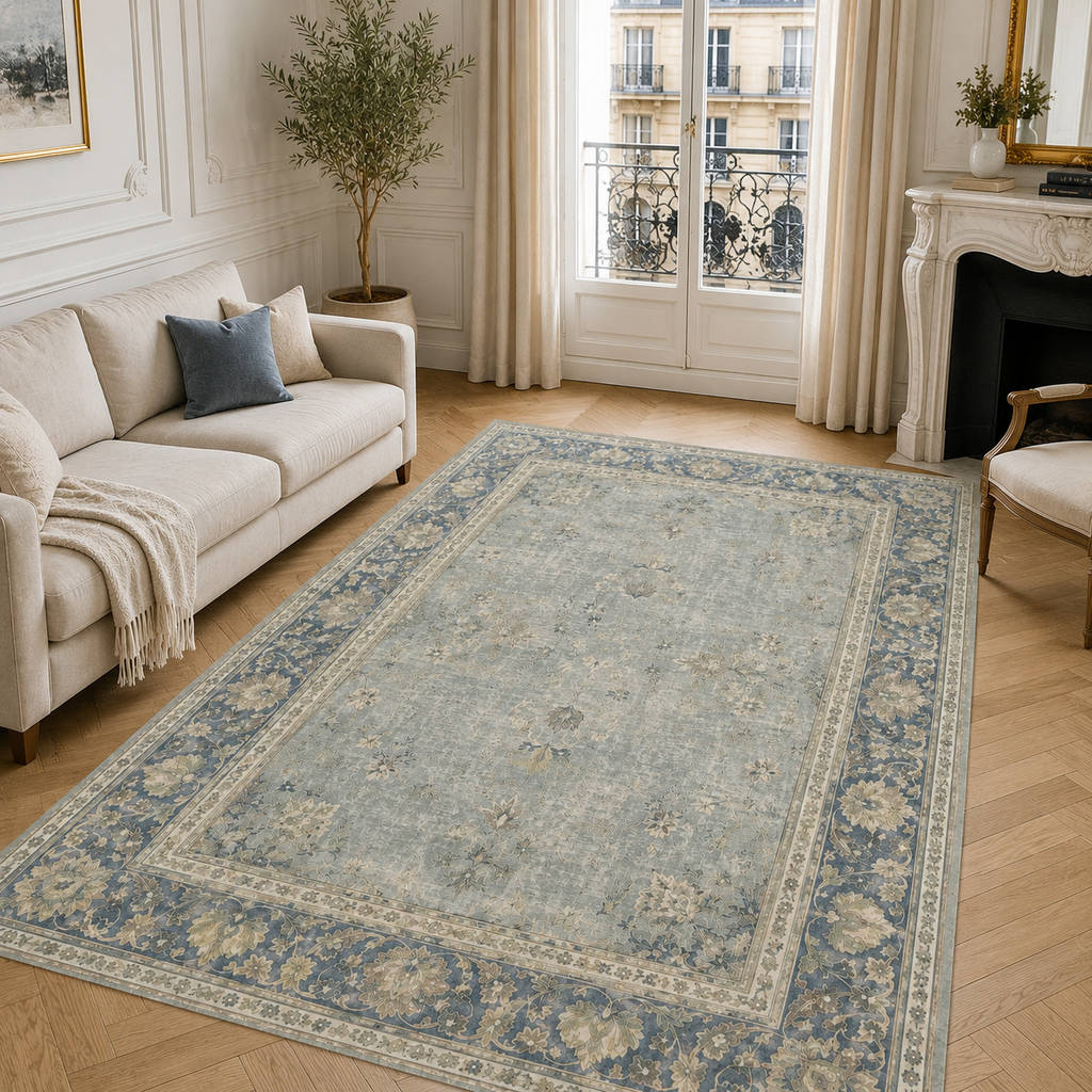 Tapis Ethnique Vintage Bleu Marine Lavable Enora, vue 5