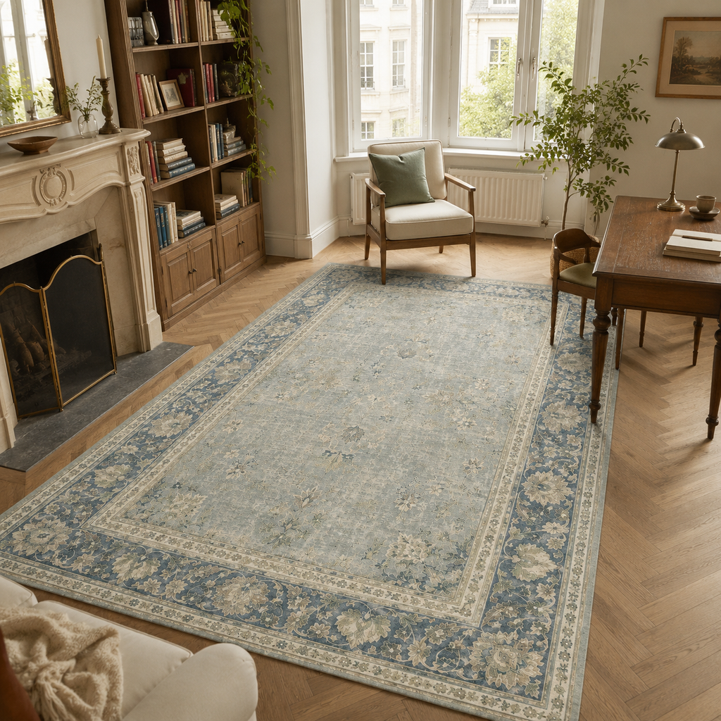 Tapis Ethnique Vintage Bleu Marine Lavable Enora, vue 8