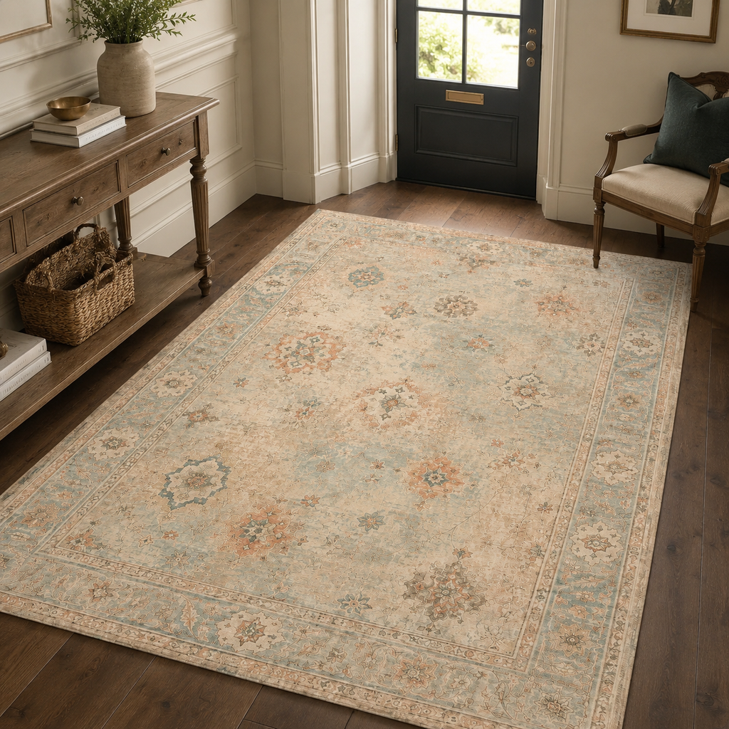 Tapis Classique Vintage Crème et Blanc Lavable Mélina, vue 4