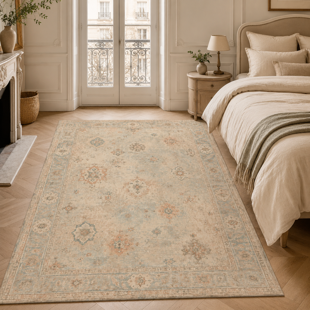Tapis Classique Vintage Crème et Blanc Lavable Mélina, vue 6