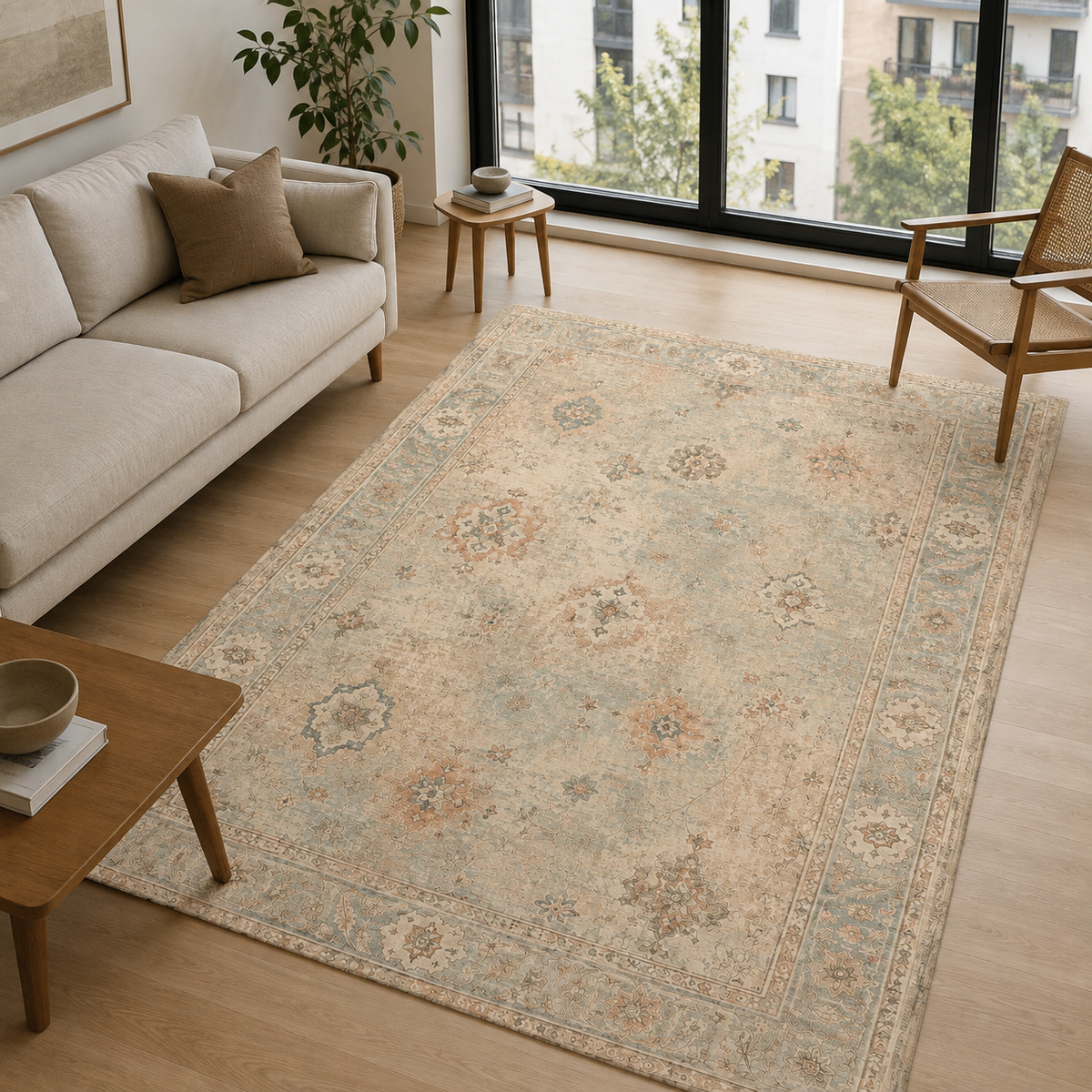 Tapis Classique Vintage Crème et Blanc Lavable Mélina, vue 7