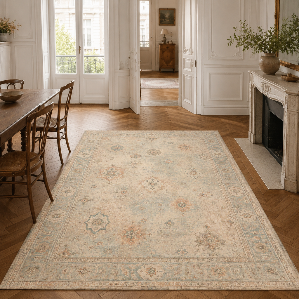 Tapis Classique Vintage Crème et Blanc Lavable Mélina, vue 8