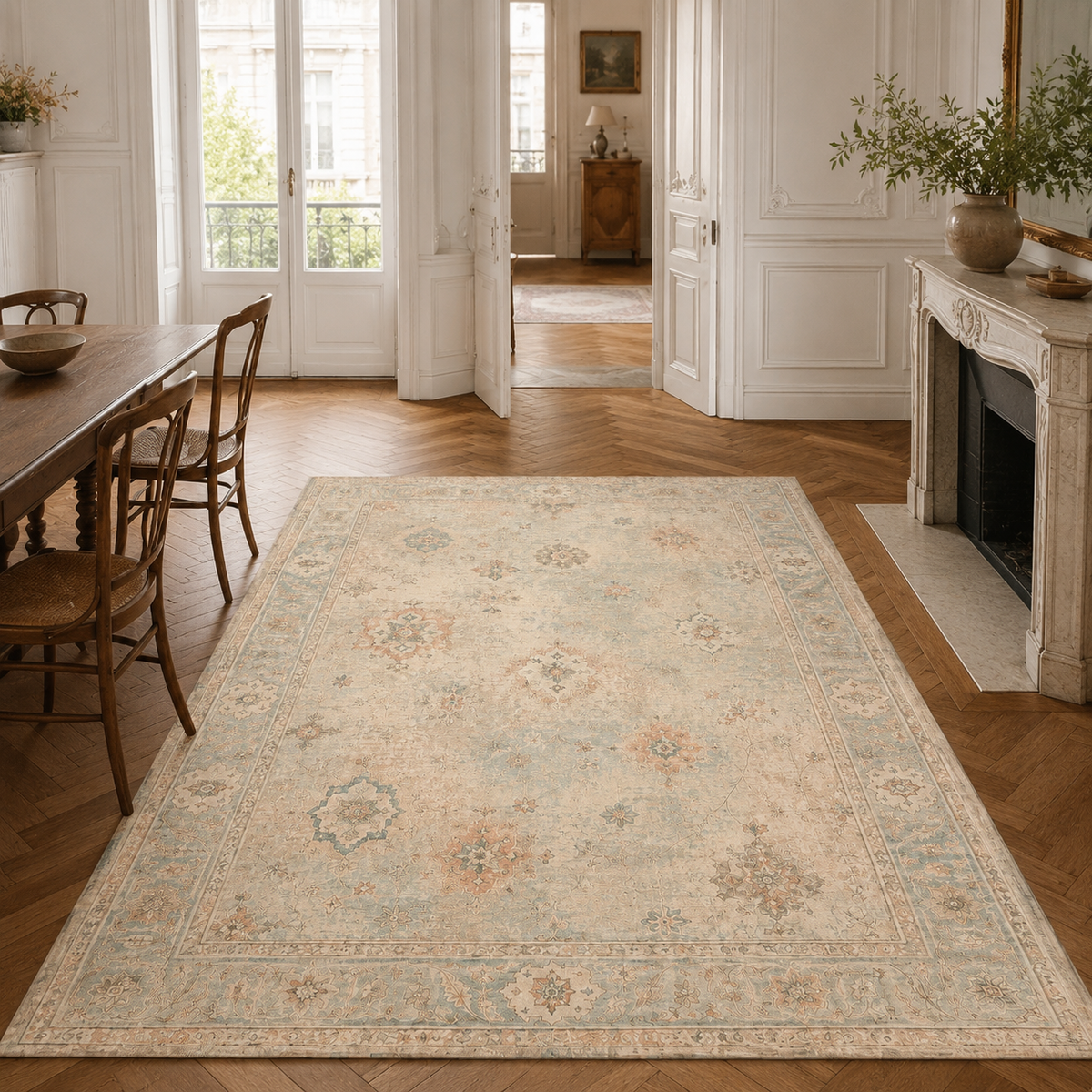 Tapis Classique Vintage Crème et Blanc Lavable Mélina, vue 8