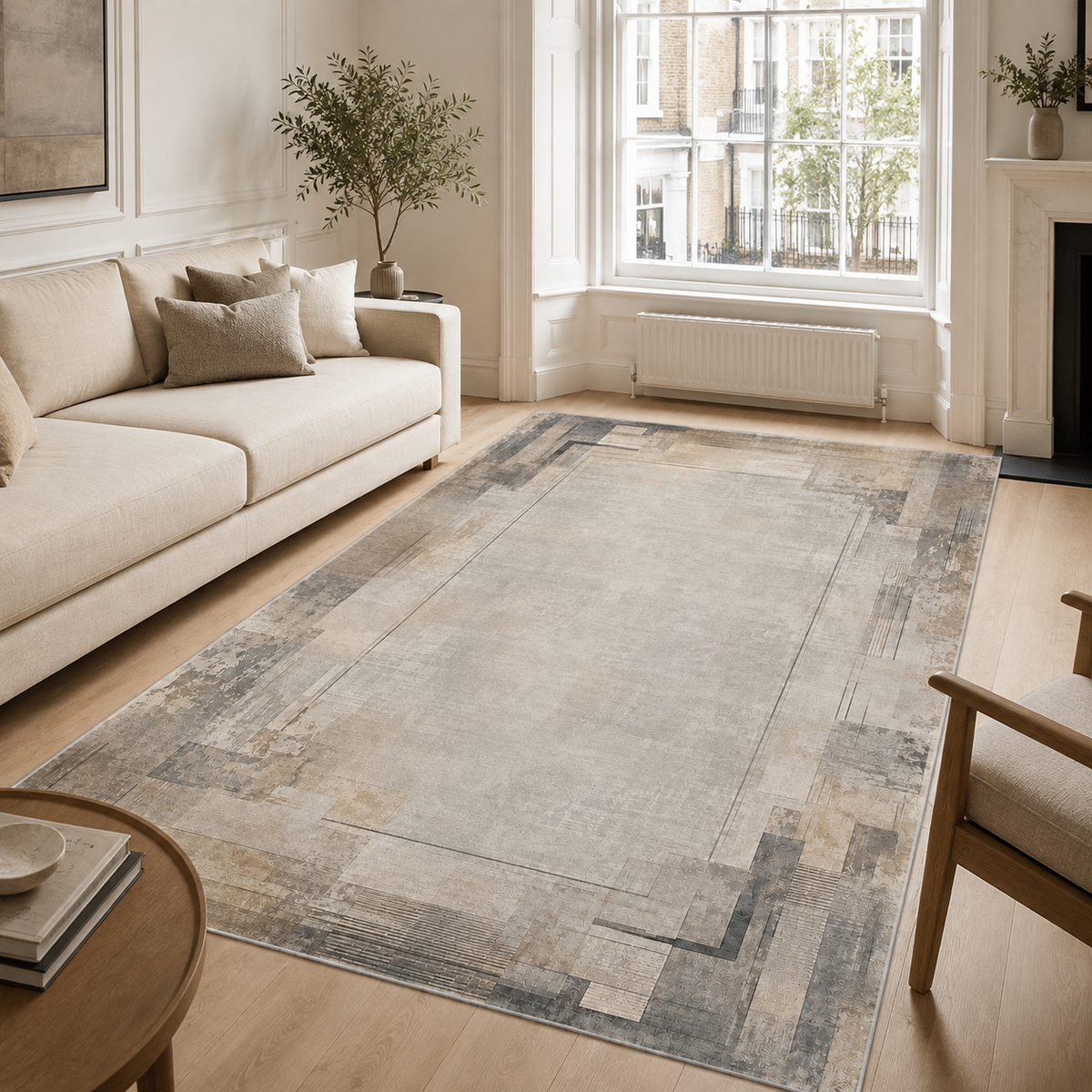 Tapis Vintage Crème et Blanc Lavable Alba, vue principale