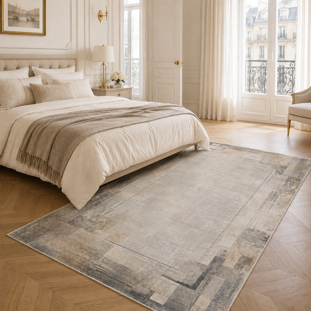 Tapis Vintage Crème et Blanc Lavable Alba, vue 6