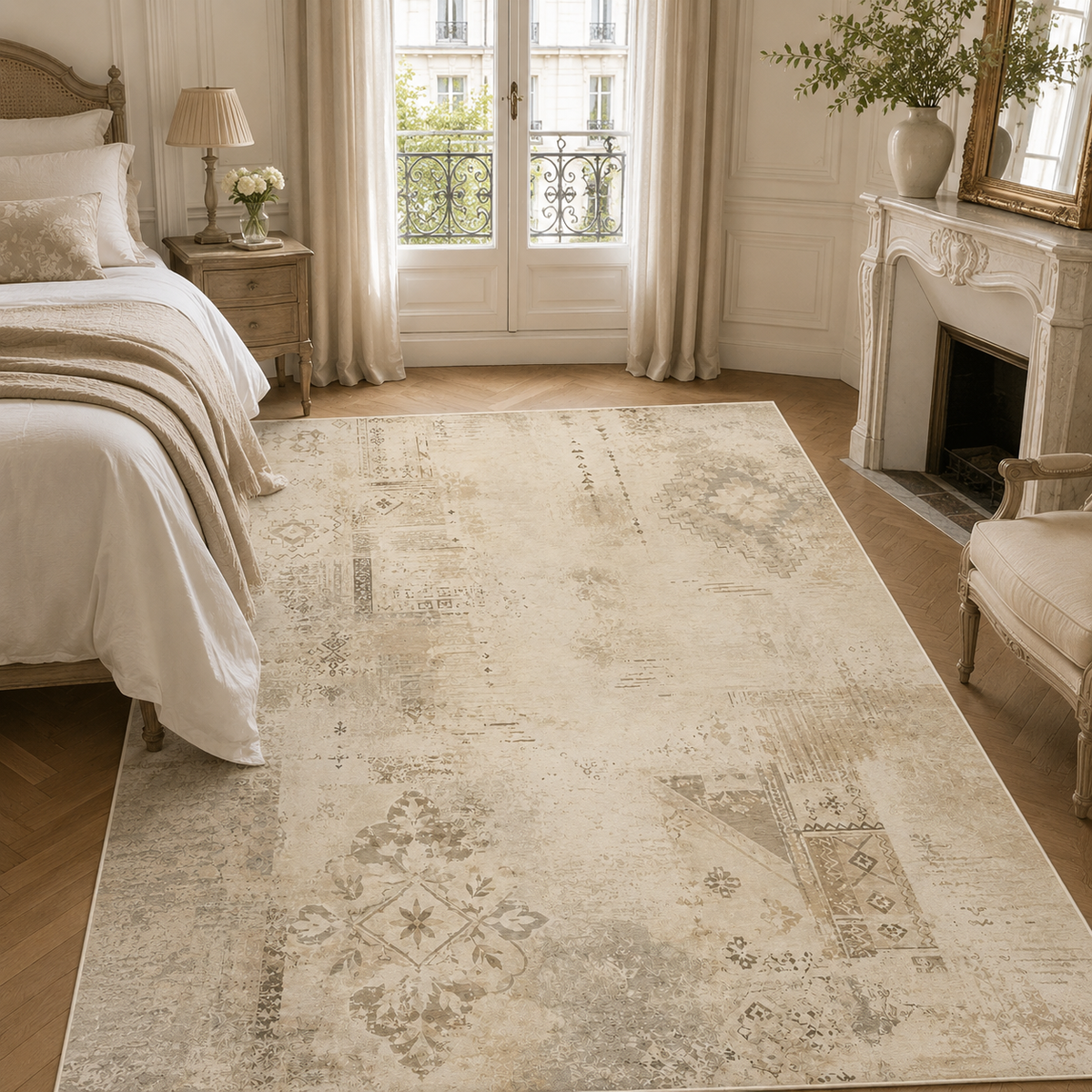 Tapis Abstrait Crème et Blanc Lavable Lysandre, vue 6