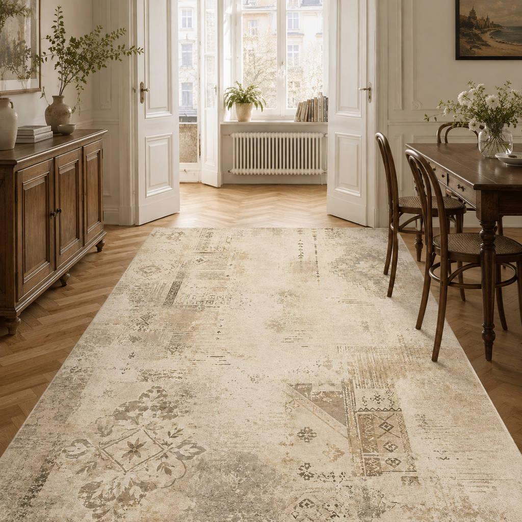 Tapis Abstrait Crème et Blanc Lavable Lysandre, vue 8