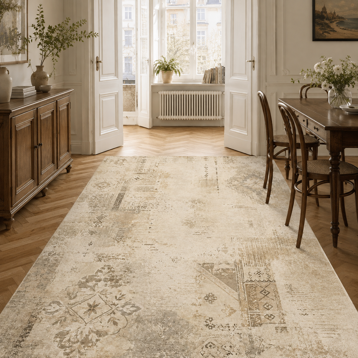 Tapis Abstrait Crème et Blanc Lavable Lysandre, vue 8