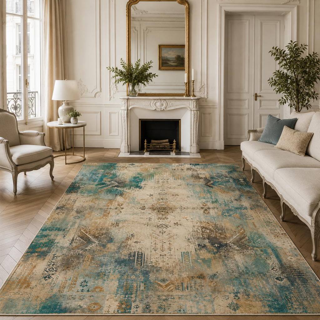 Tapis Abstrait Crème et Blanc Lavable Talia, vue 6