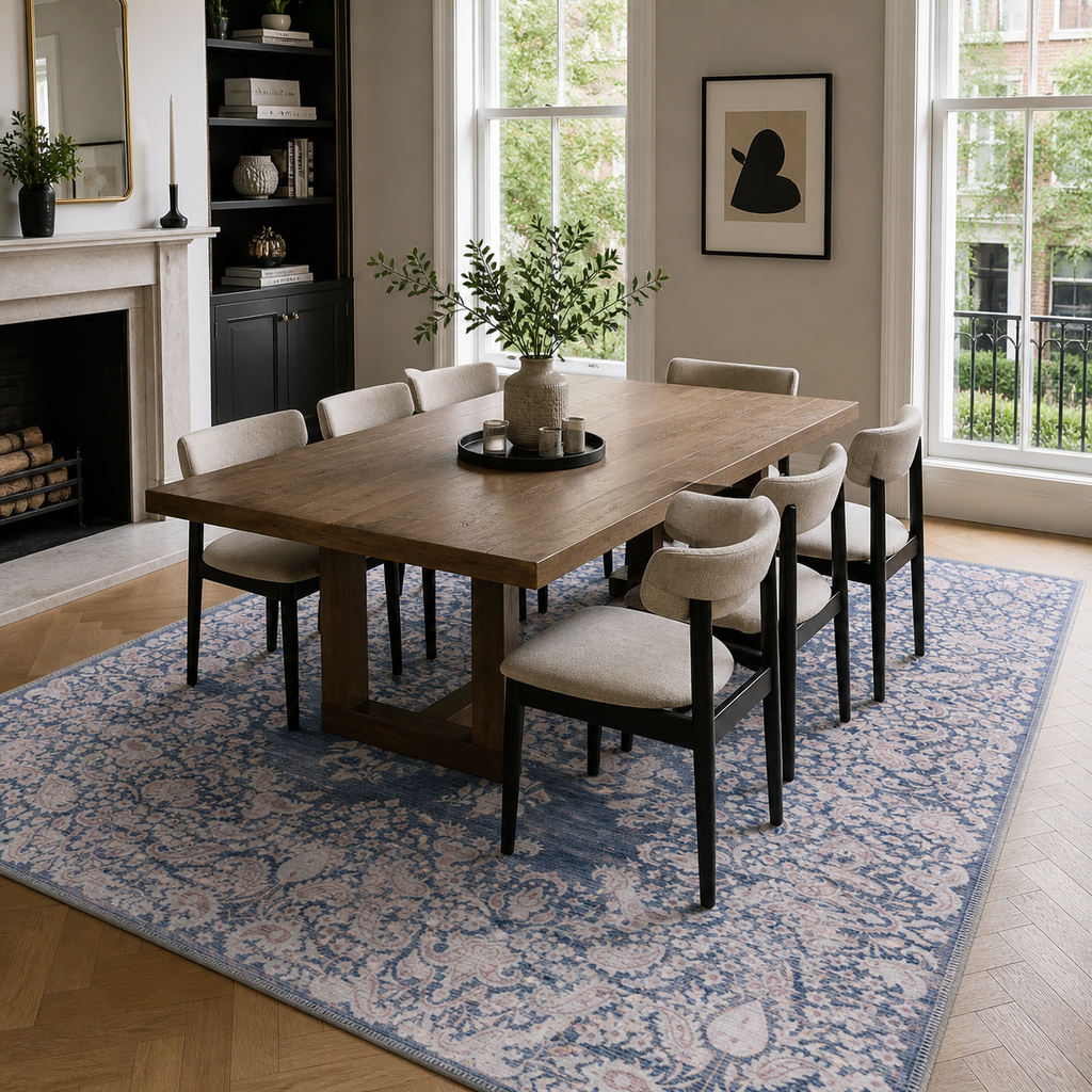 Tapis Classique Vintage Bleu Marine Lavable Juno, vue 3