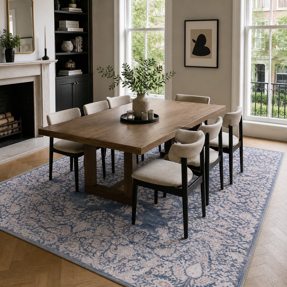 Tapis Classique Vintage Bleu Marine Lavable Juno, vue 3